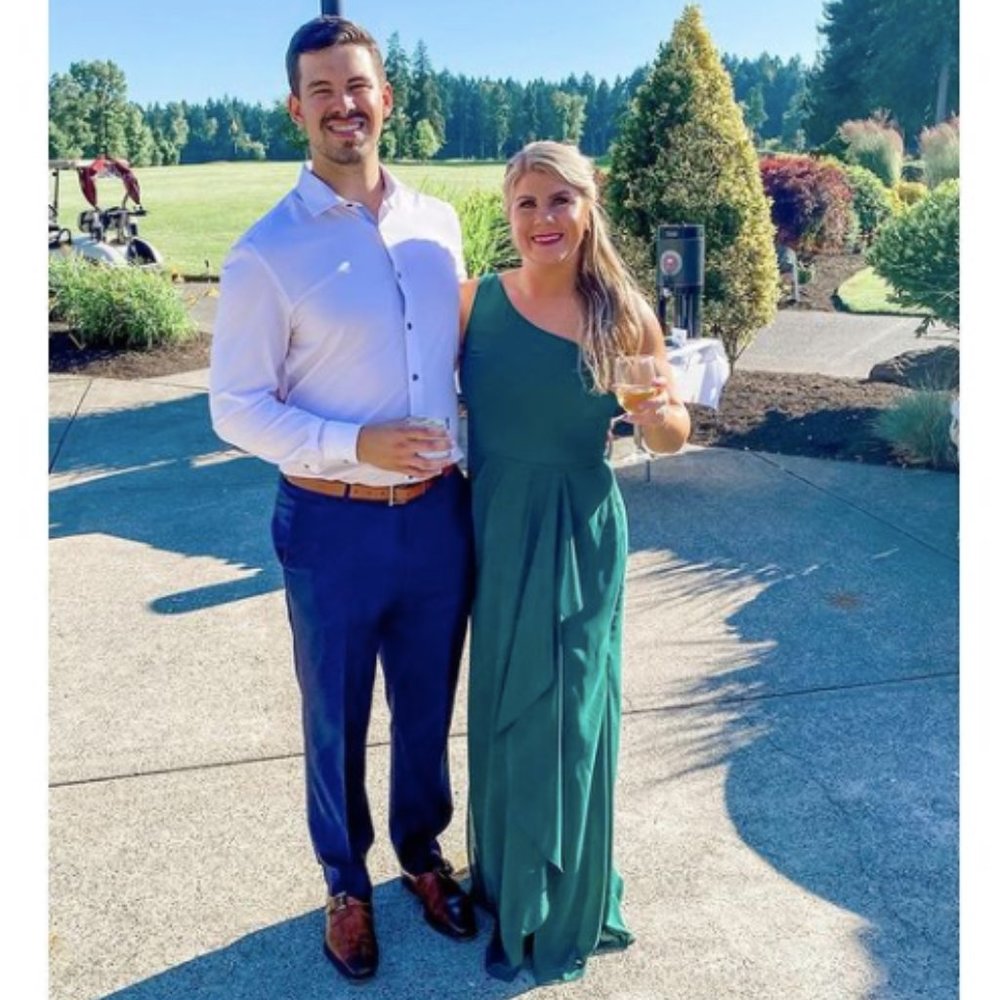 David's Bridal One Shoulder Chiffon Dress
